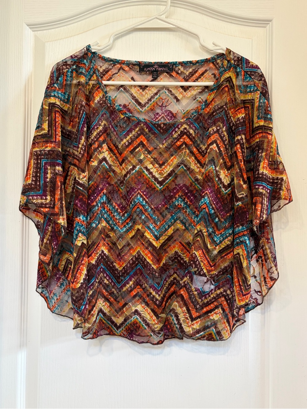 Almost Famous Multicolor Chevron Sheer Blouse - Teal, Orange & Purple